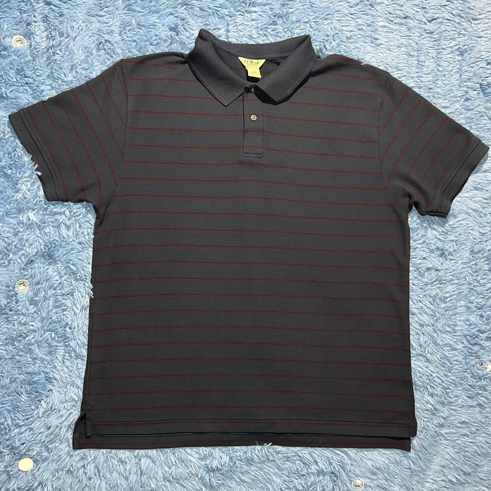 VINTAGE L.L Bean Striped Double Polo Shirt Size XL Mens Regular Blue Red Retro
